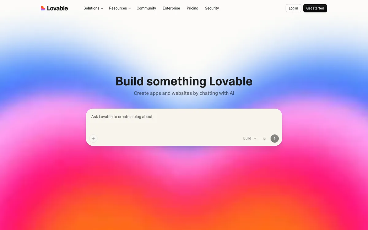 Lovable homepage with the headline 'Build something Lovable' and a single chat box for describing the app you want