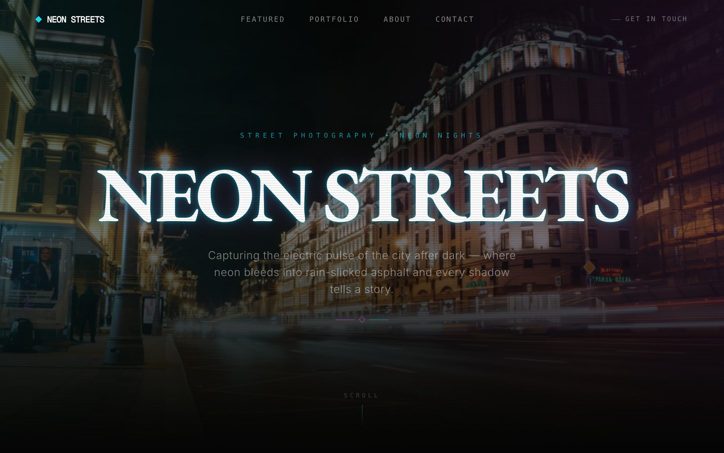Neon Streets cyberpunk portfolio website built from a SayCraft product meeting